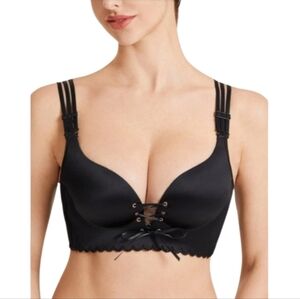 Aivtalk • NWT Black Push-Up Bra 40C Lace-Up Front Removable Straps